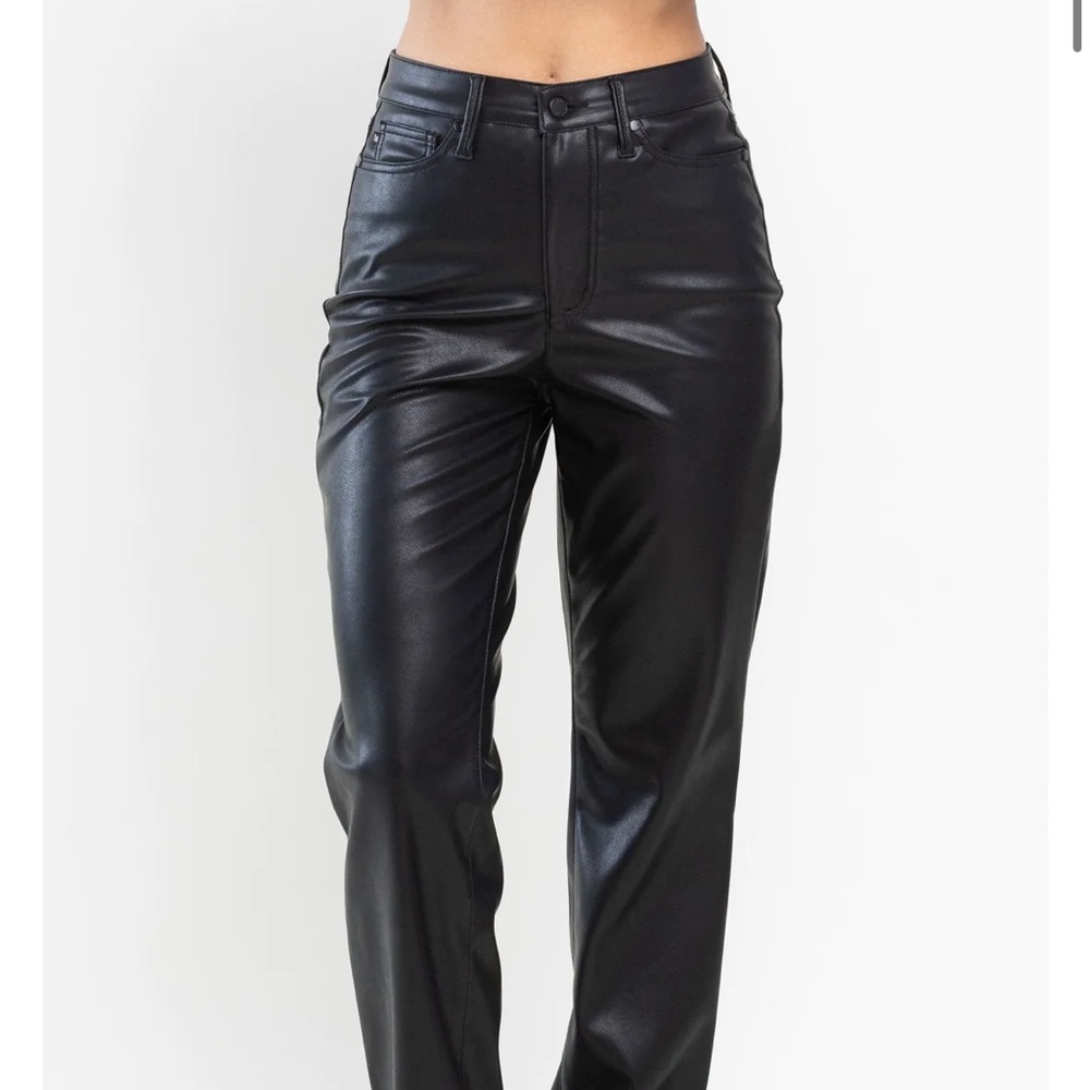 NWT Judy Blue High Waist Tummy Control Faux Leather Straight Leg Pants